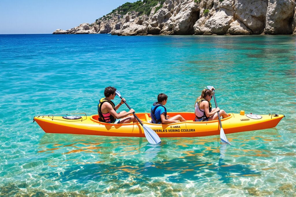 Familia haciendo kayak Costa Brava